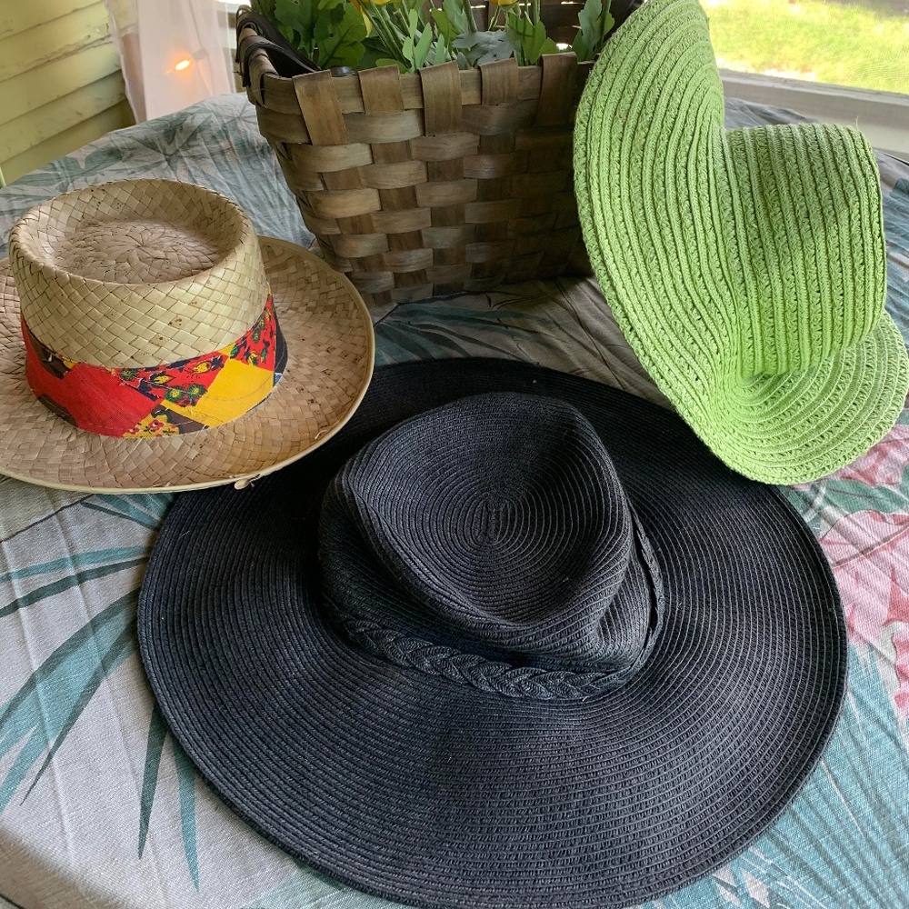 Lot 2 Sisal Wide Brim Summer Hats Green and Black